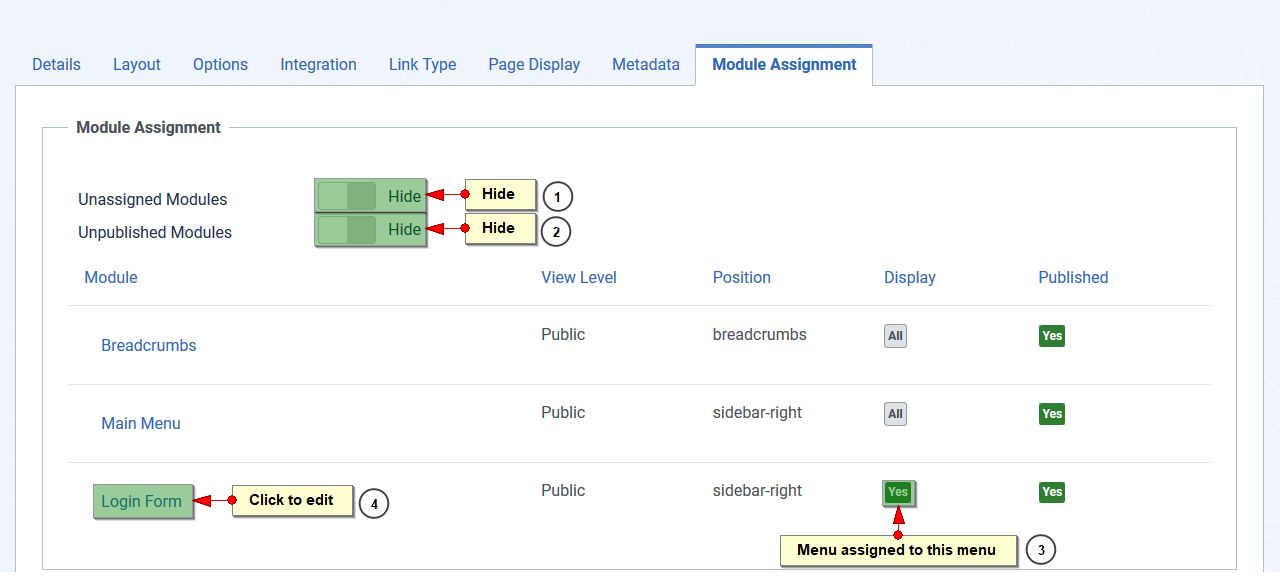 Edit module from menu item in Joomla 4