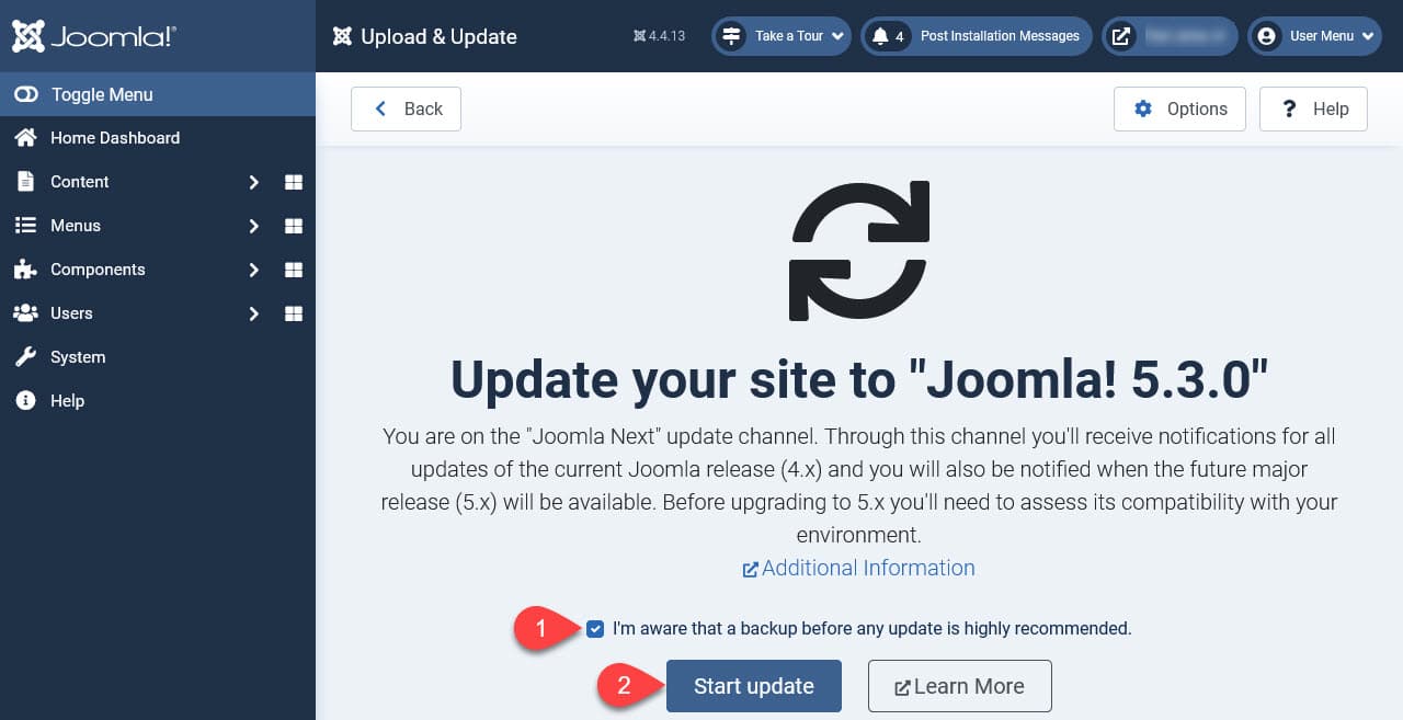 Proced updato Joomla 4 to 5