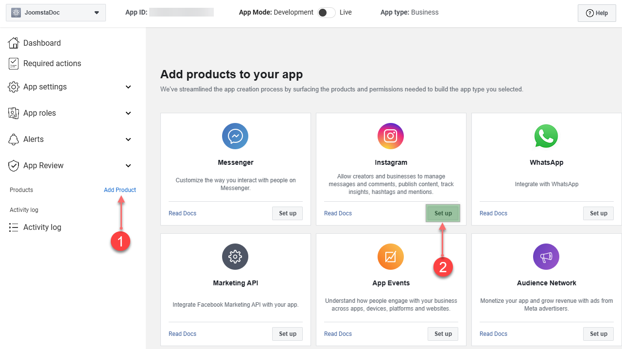 Add Instagram to facebook App