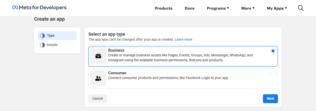 Facebook Create App Business