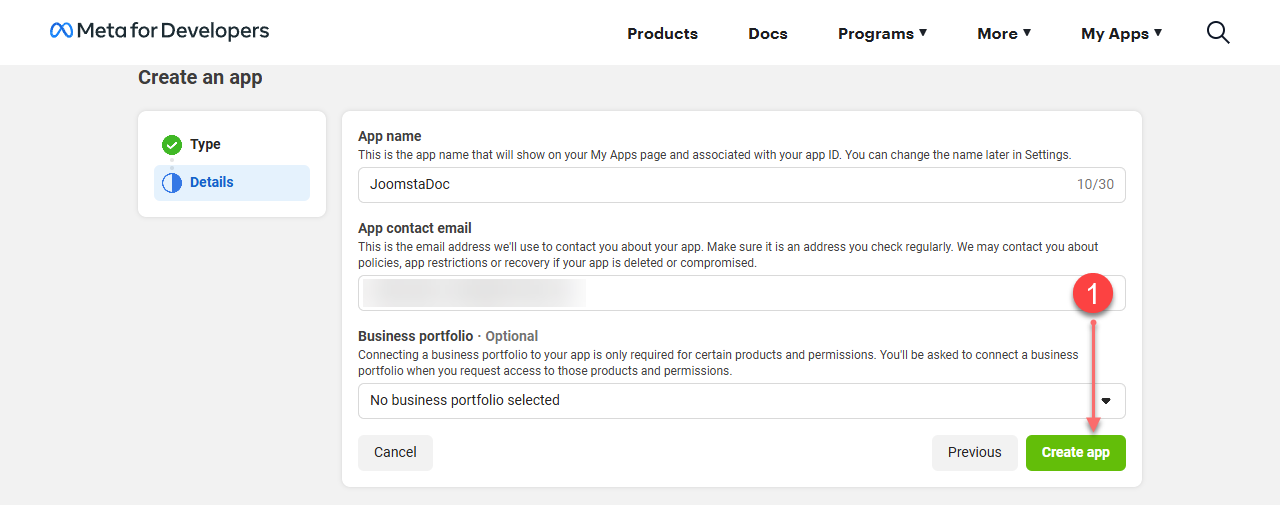 Facebook Create App