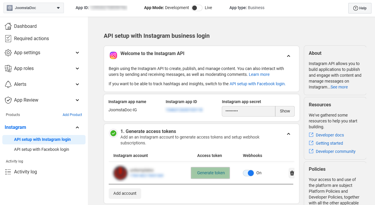 Generate Instagram Token