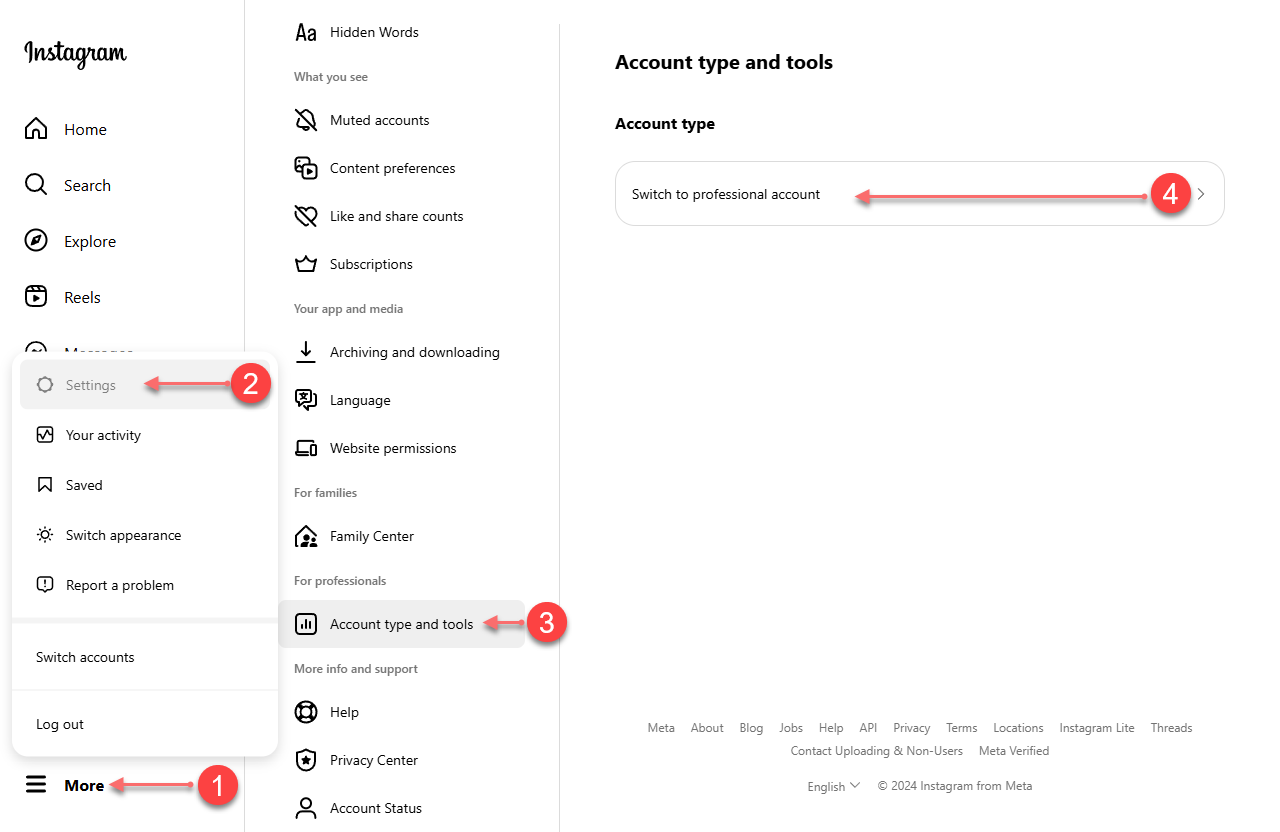 Intagram Change Account typeType
