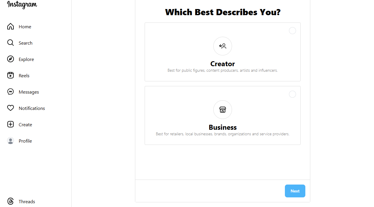 Intagram change account to creator or business