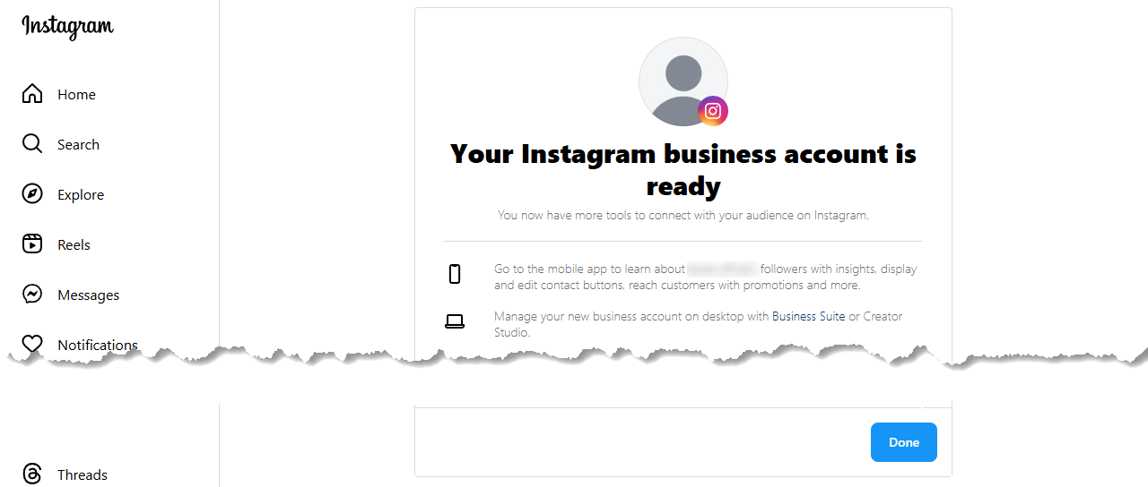 Intagram Change Account Success