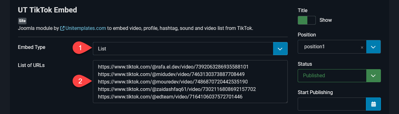 Joomla UT Tiktok embed video list