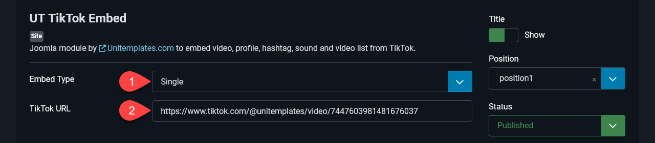 Joomla module tiktok embed profile