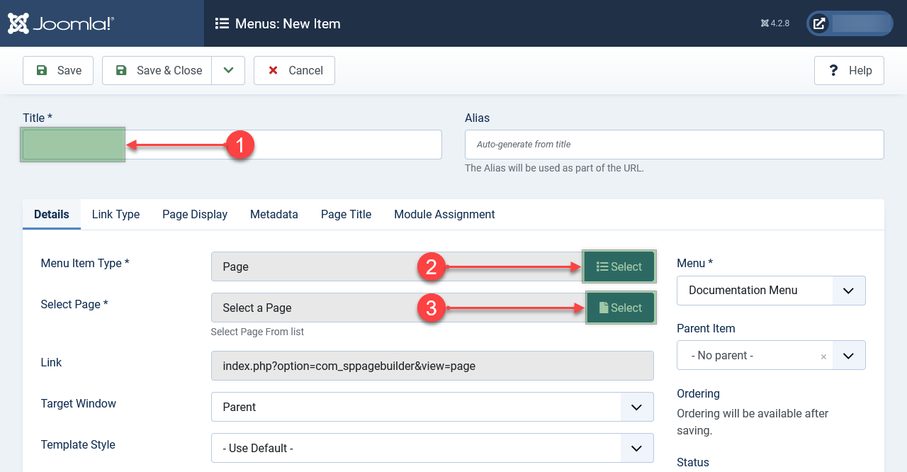 Create menu for SP Page Builder