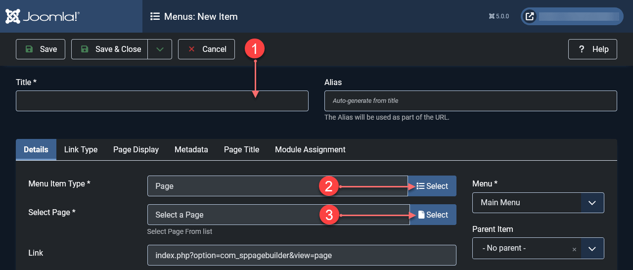 Create menu for SP Page Builder