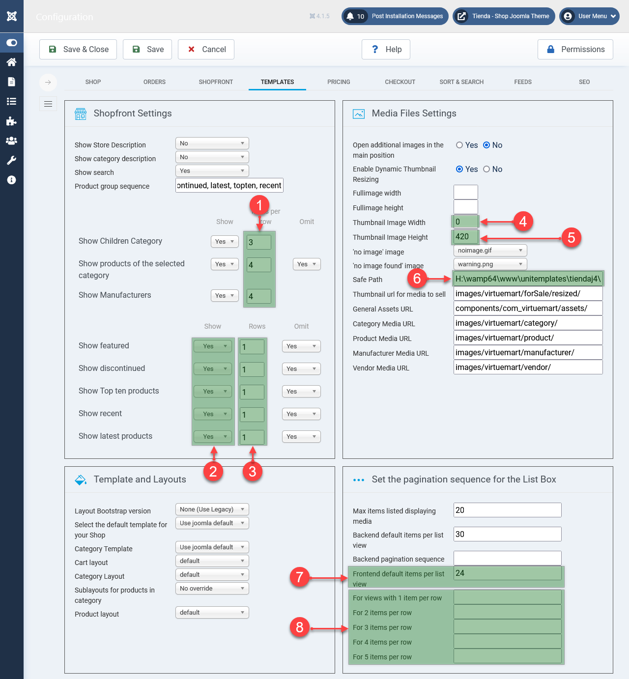 Virtuemart configure templates