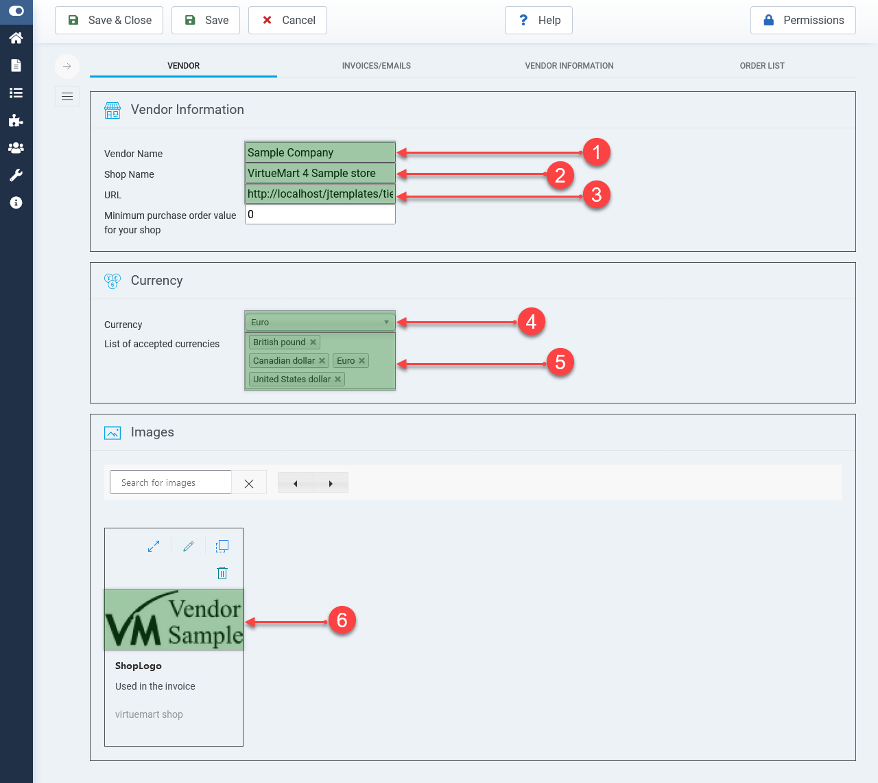 Virtuemart configure shop vendor