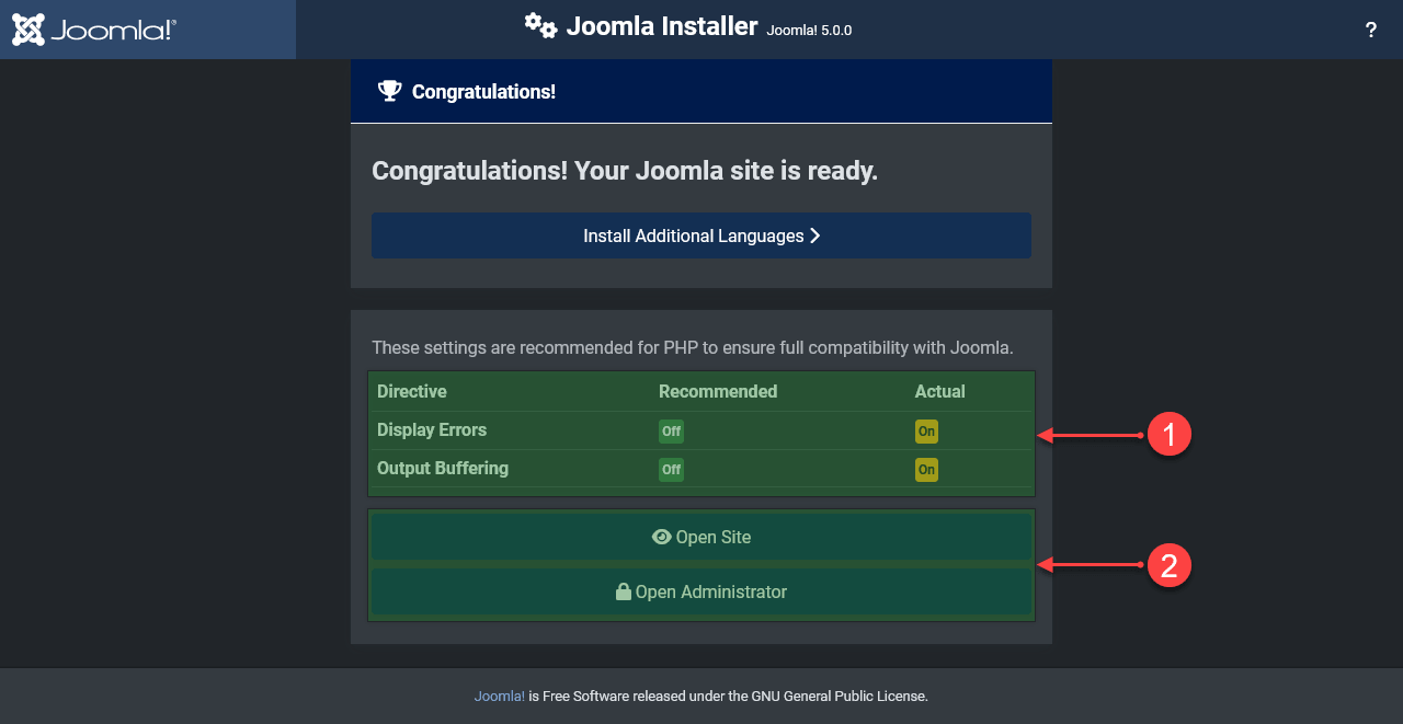 Joomla Install finish